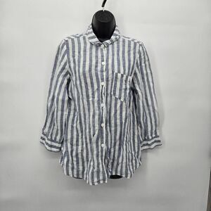 Habitat 100% Linen Button Down Shirt Size Small Lagenlook Art to Wear Top Blue W